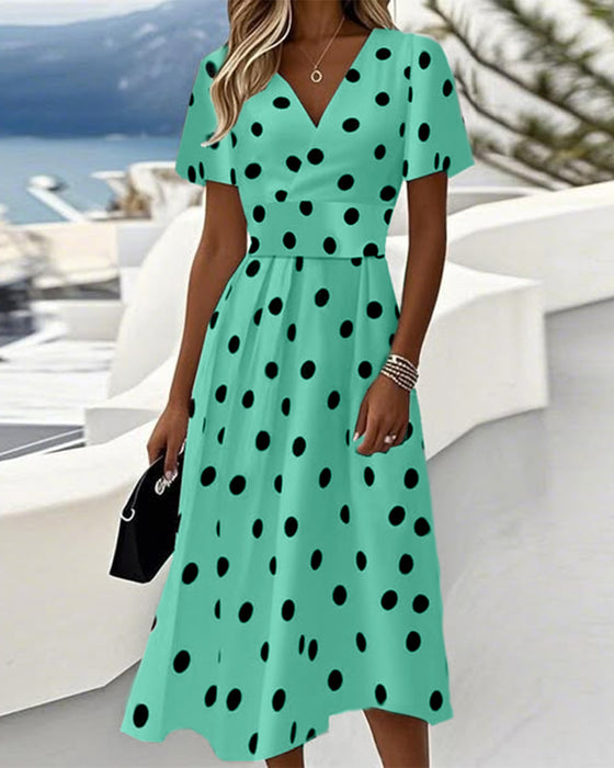 V-Neck and Polka Dots Dress