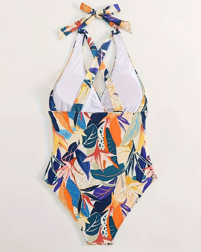 Halter Neck Tropical Floral One Piece
