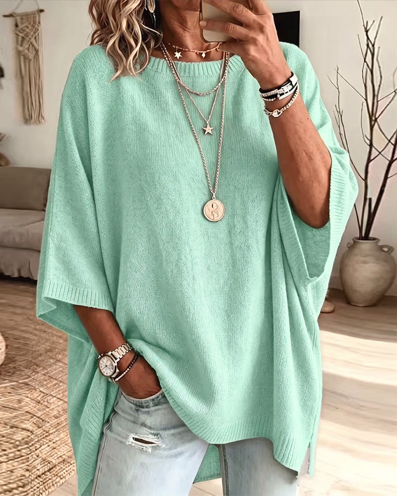 Loose Round Neck Solid Color Pullover