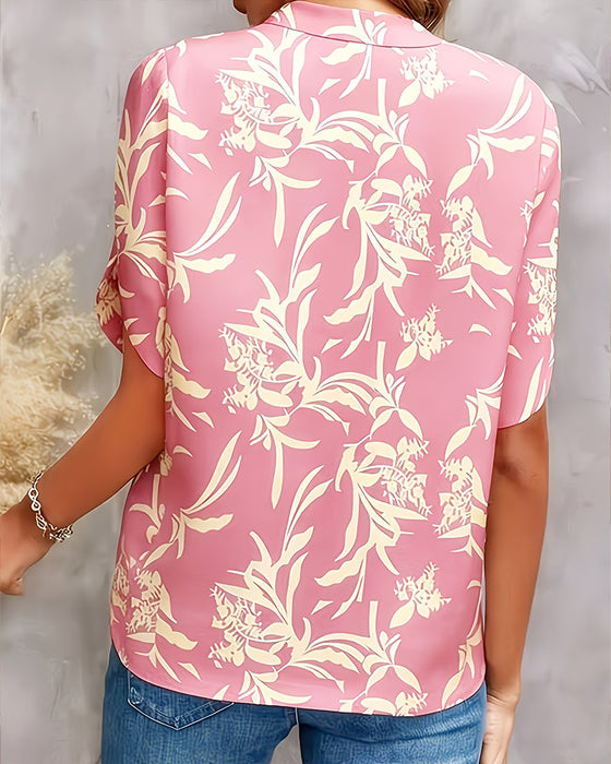 V-Neck Printed Short-Sleeved Blouse