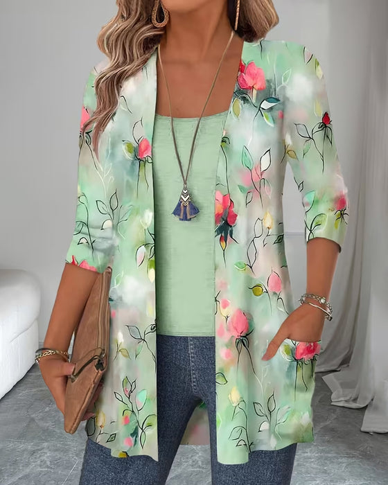 Fake Two-Piece Floral Print Blouse