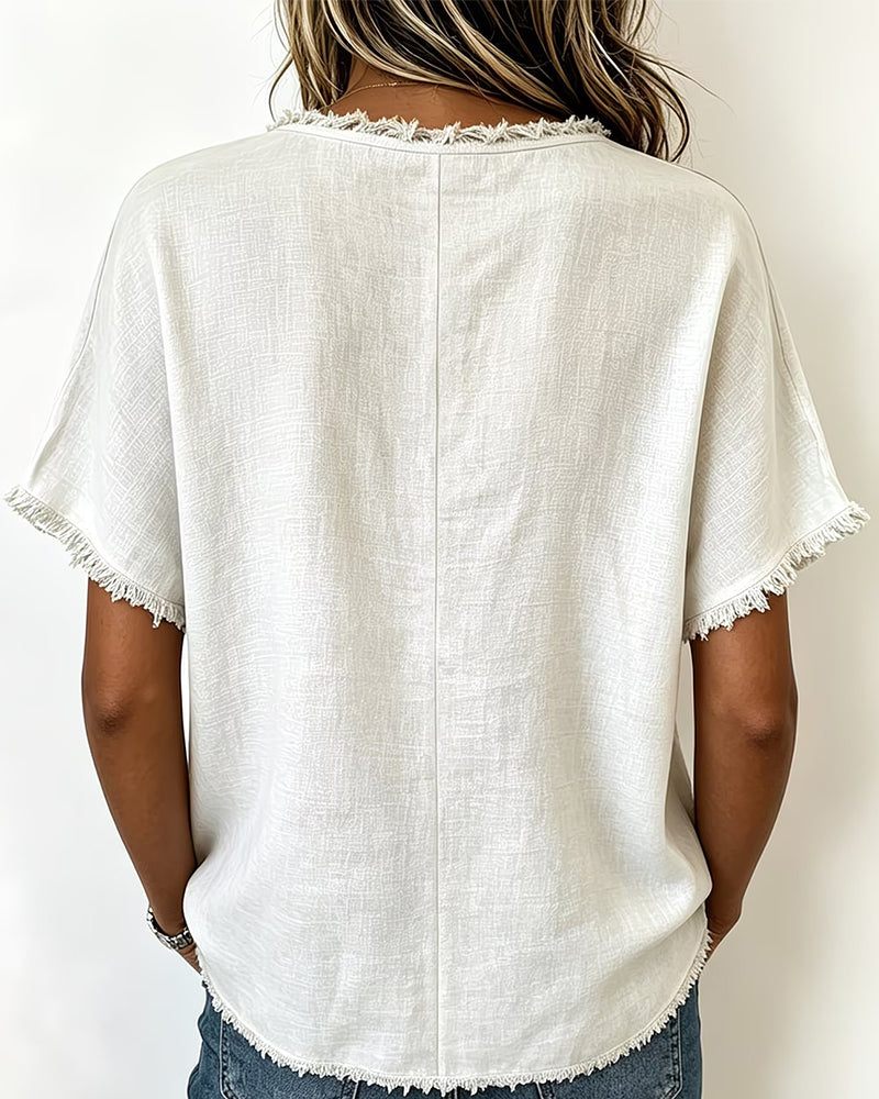 Casual Round Neck Short Sleeves Blouse
