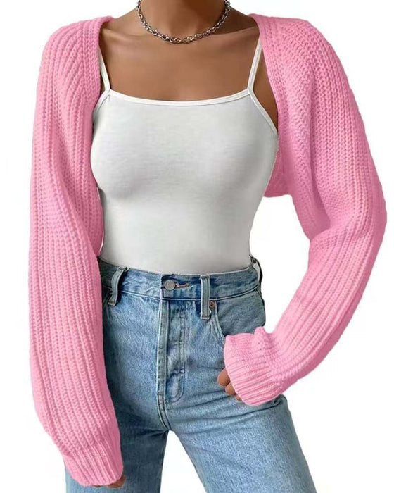 Solid Color Long Sleeve Short Cardigan