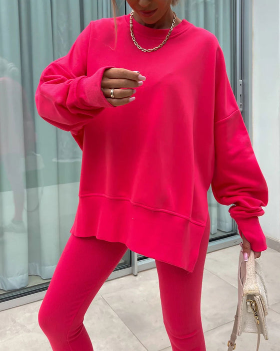 Slim Pants Loose Sweatshirt Set