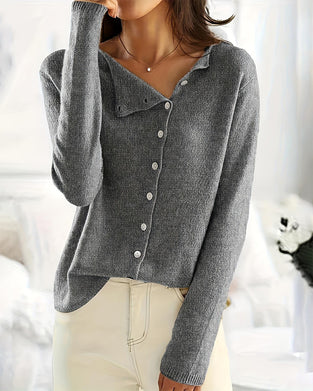 Button Irregular Solid Pullover