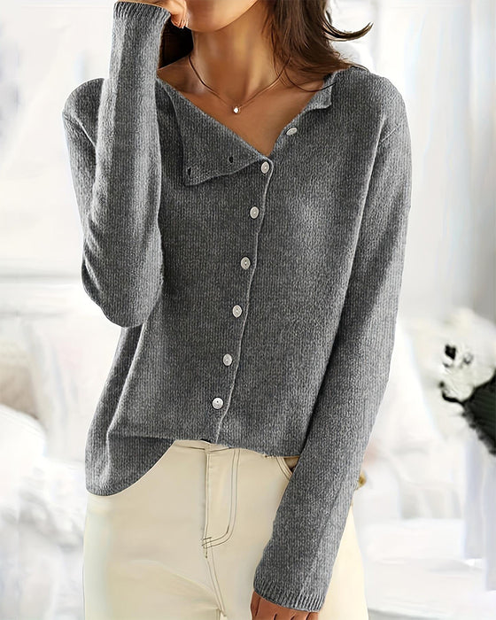 Button Irregular Solid Pullover