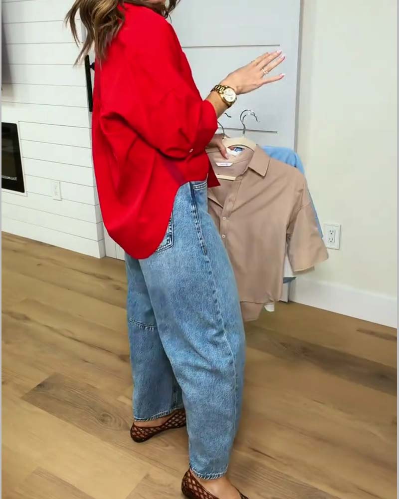 Lapel Loose Solid Shirt