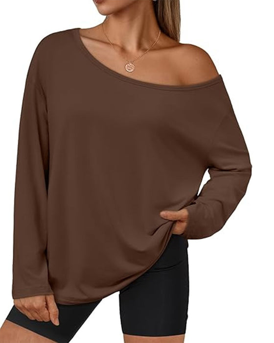 One-Shoulder Solid Long Sleeve T-Shirt