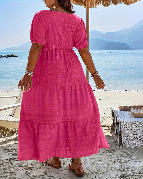 Square Neck A Hem Short Sleeve Dress