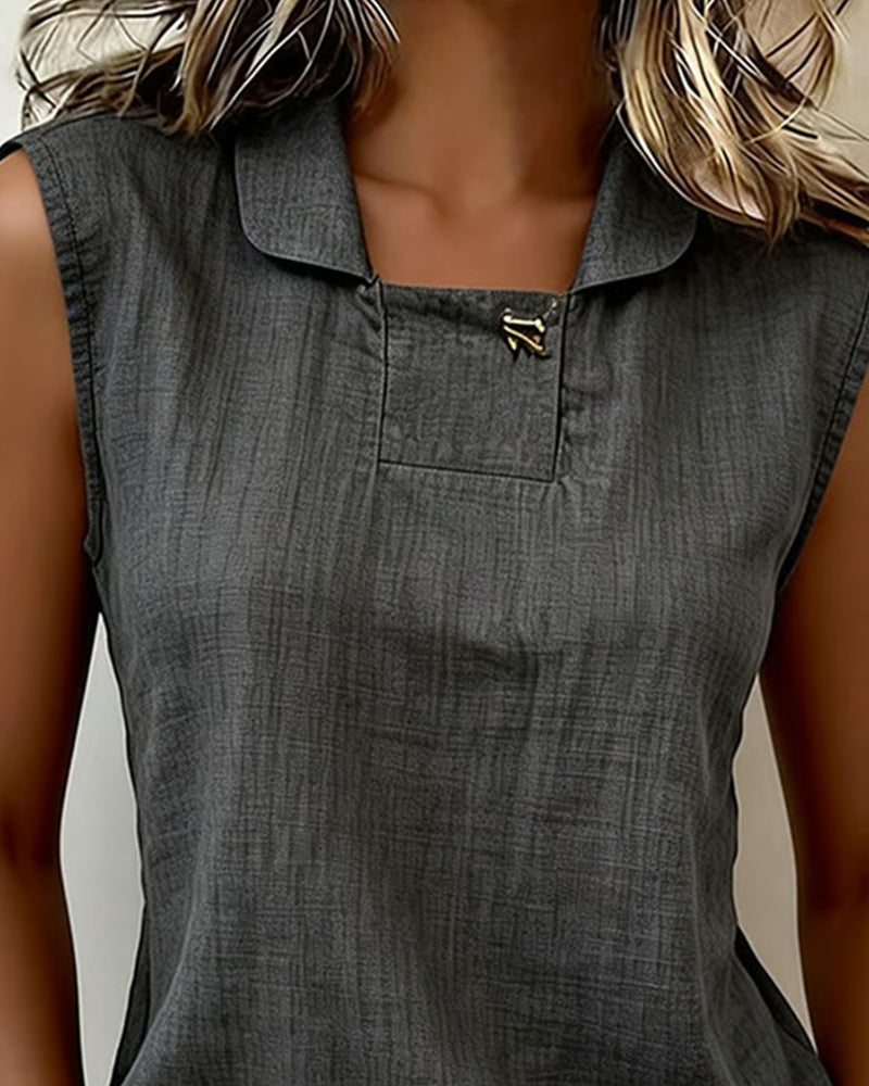 Collarless Sleeveless Solid Color Vest
