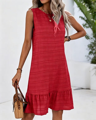 Textured Ruffle Hem Sleeveless Dress