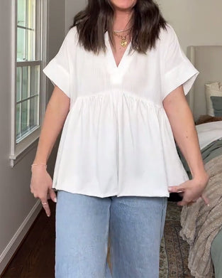 V-Neck Loose Solid Color Doll Blouses