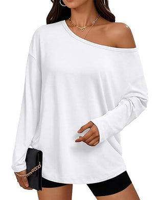 One-Shoulder Solid Long Sleeve T-Shirt