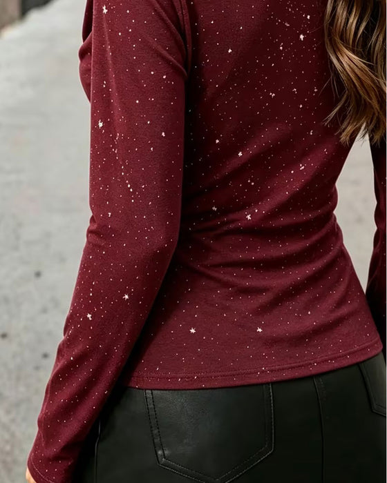 Draped Collar Long Sleeve Top