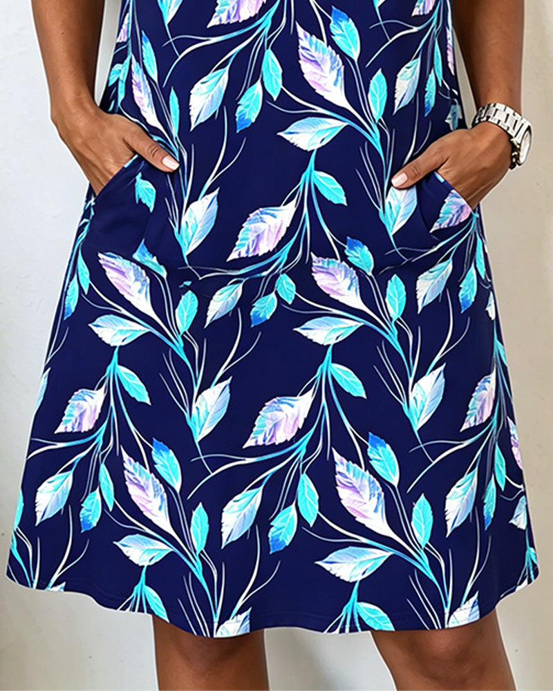 V-Neck Colorful Leaf Print Dresses