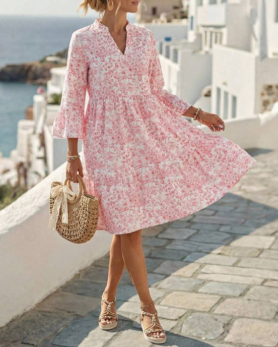 Floral V-Neck Cake Dress