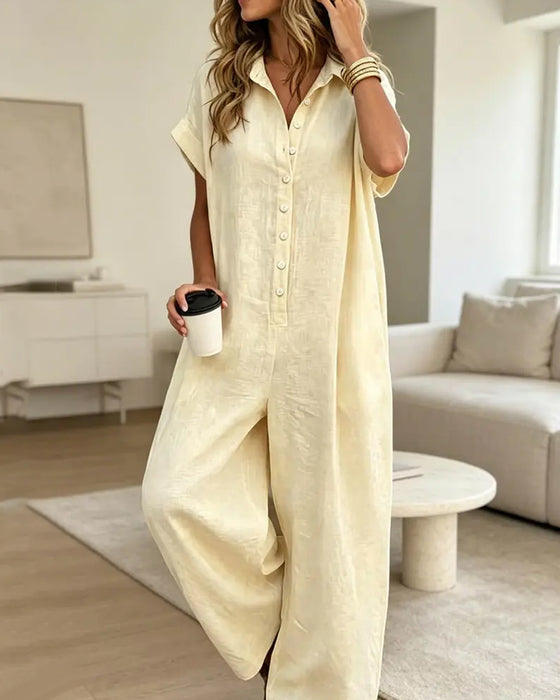 Casual Lapel Solid Color Jumpsuits