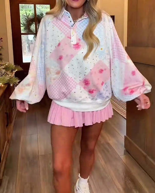 Pink Studded Long-Sleeve Sweatshirt