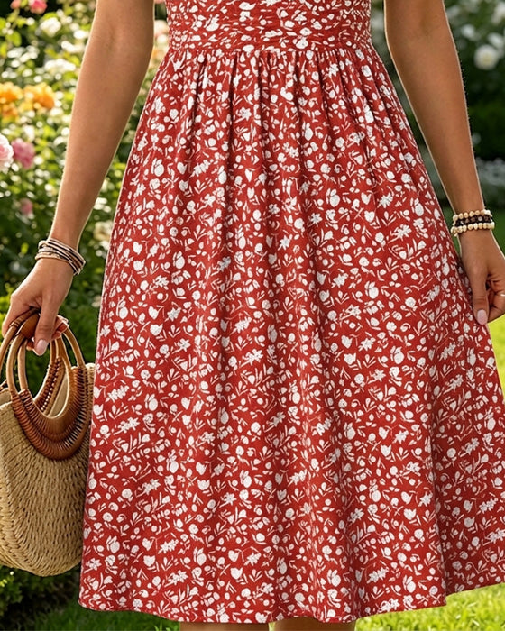 V-Neck Short SleeveTiny Floral Dress