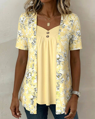 Floral Print Faux Two-Piece T-Shirt