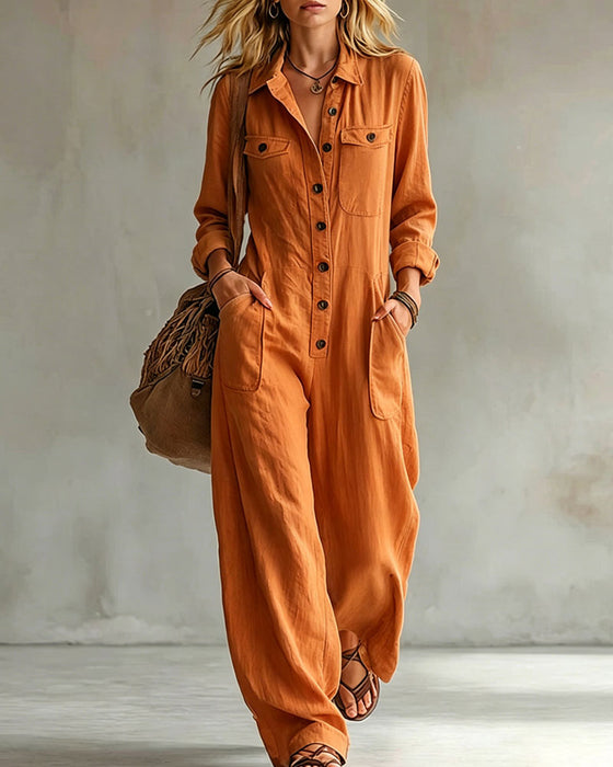 Solid Color Long Sleeve Jumpsuits