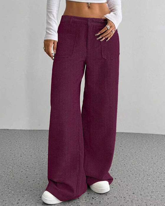 Front Back Pocket Solid Straight Leg Long Pant