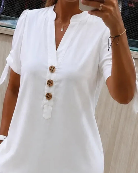 V-Neck Straight Half-Button Dress