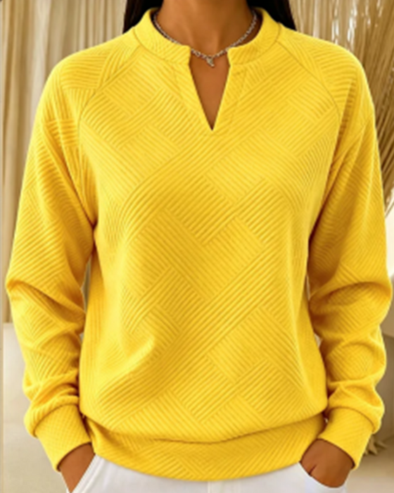 V-Neck Striped Raglan Solid Color Sweatshirt