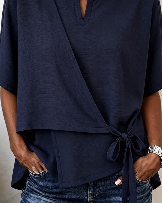 Casual Tie Solid Blouse