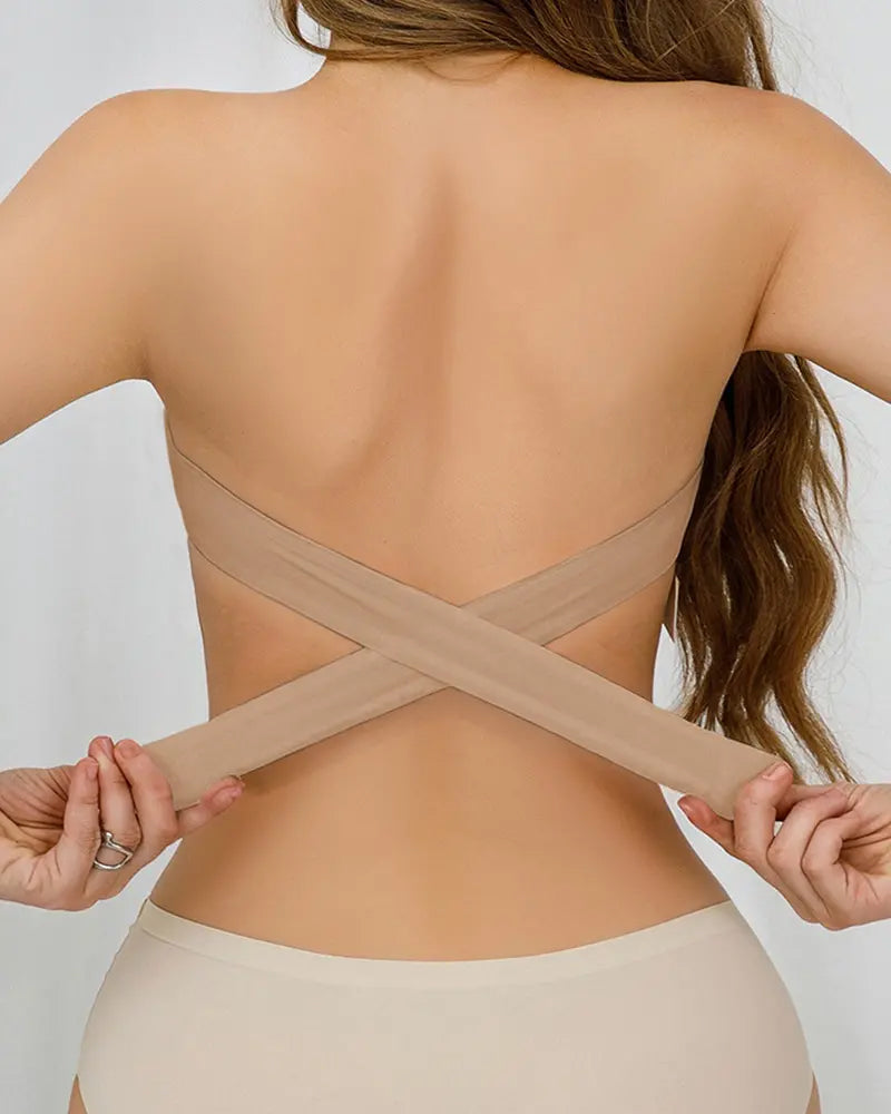 Strapless Seamless Side Closure Criss Cross Bra Top