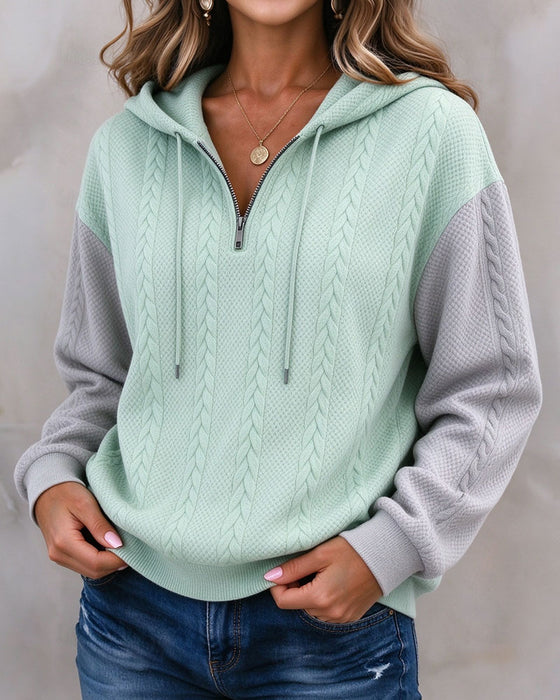 Hooded Zipper Contrast Sweatshirt