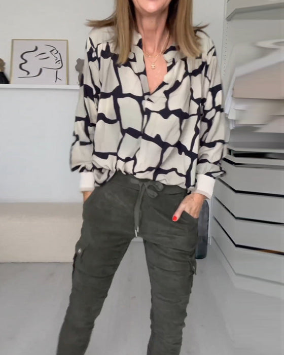 Trendy V Neck Printed Blouse