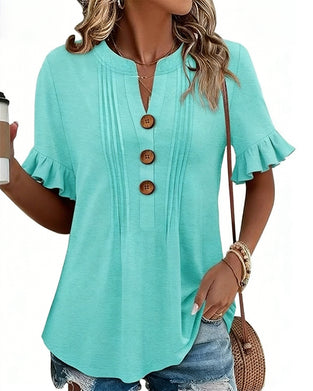 Solid Color Ruffled Short-Sleeved Blouse
