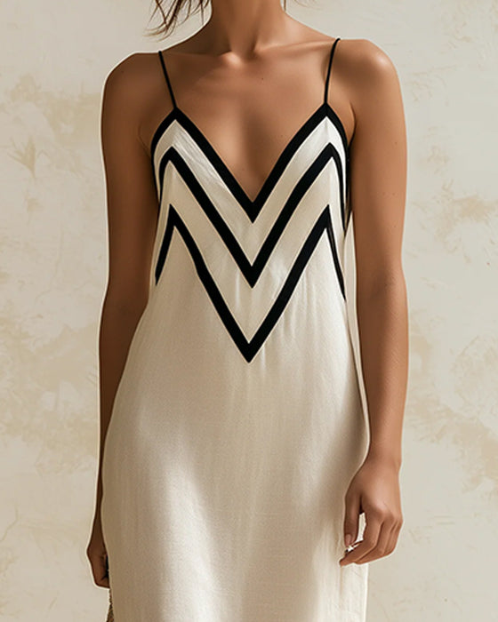 Strappy V-Neck Line Sleeveless Dress
