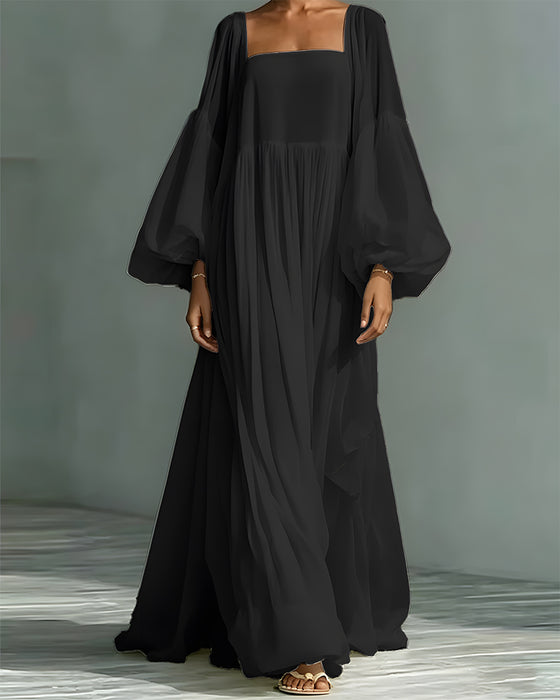 Square Neck Puff Sleeve Fairy Maxi Dress