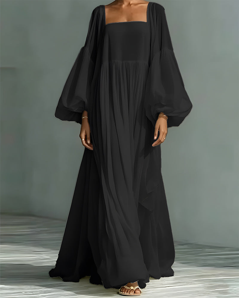 Square Neck Puff Sleeve Fairy Maxi Dress