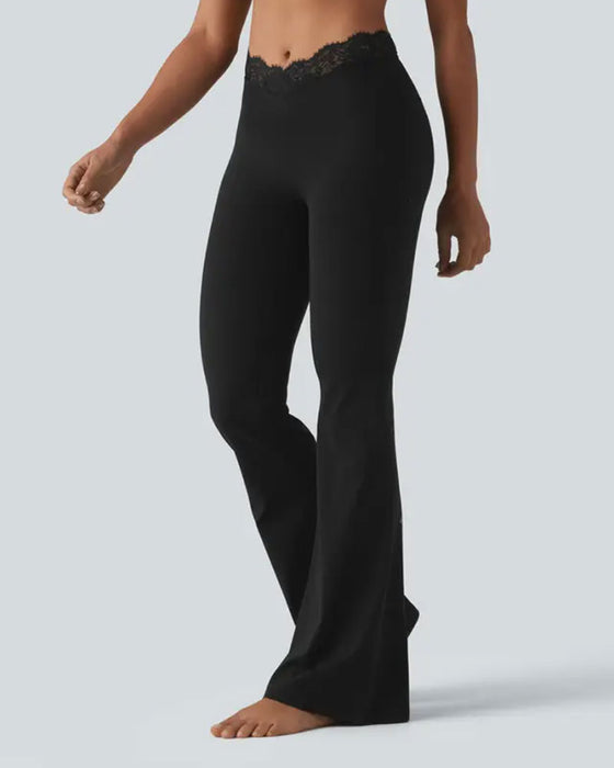 Lace Waist Slight Flare Yoga Pant
