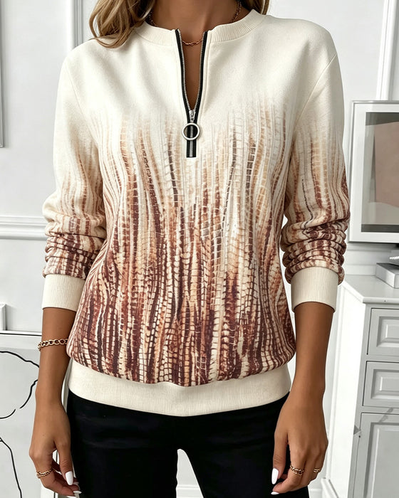 Gradient Round Neck Zipper Long Sleeve Sweatshirt