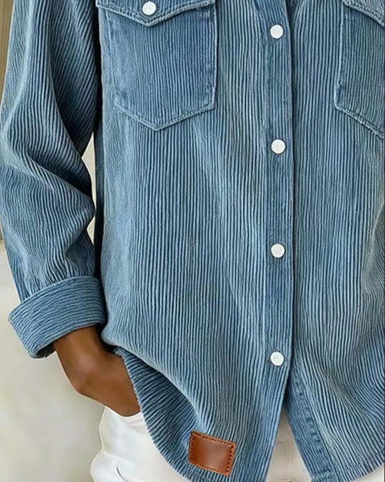 Long-Sleeved Lapel Button-Down Shirt