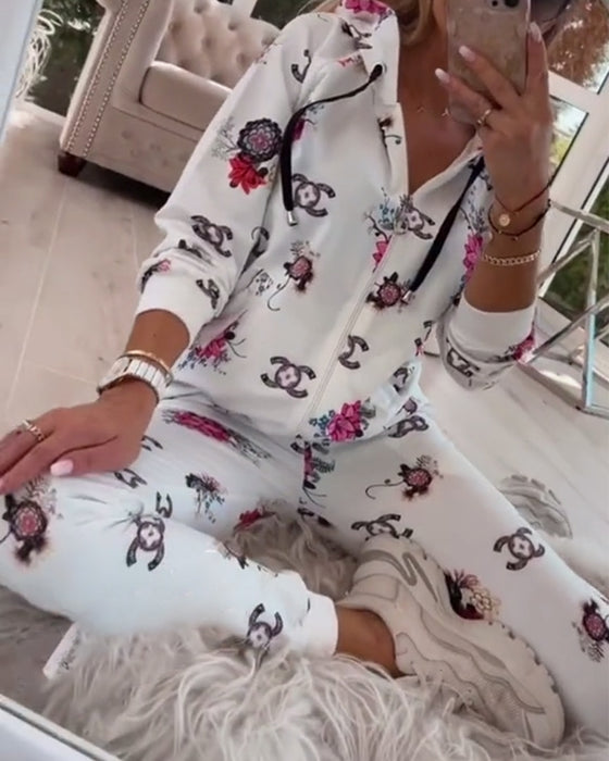 Casual Floral Print Two Piece Sets