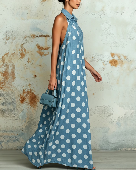 Polka Dot Halter Neck Sleeveless Dress