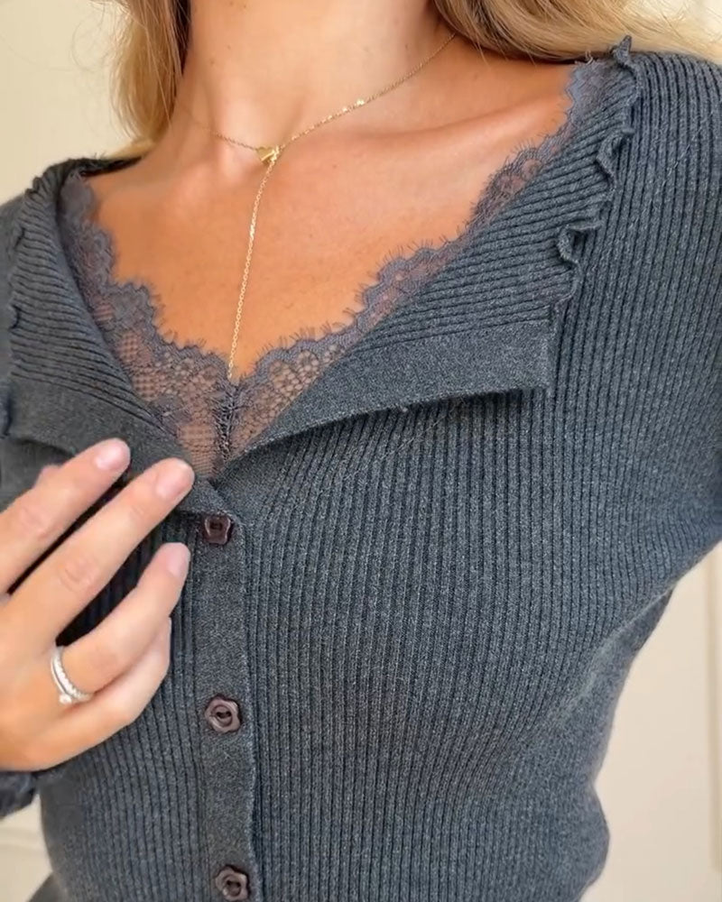 V-Neck Button Casual Top