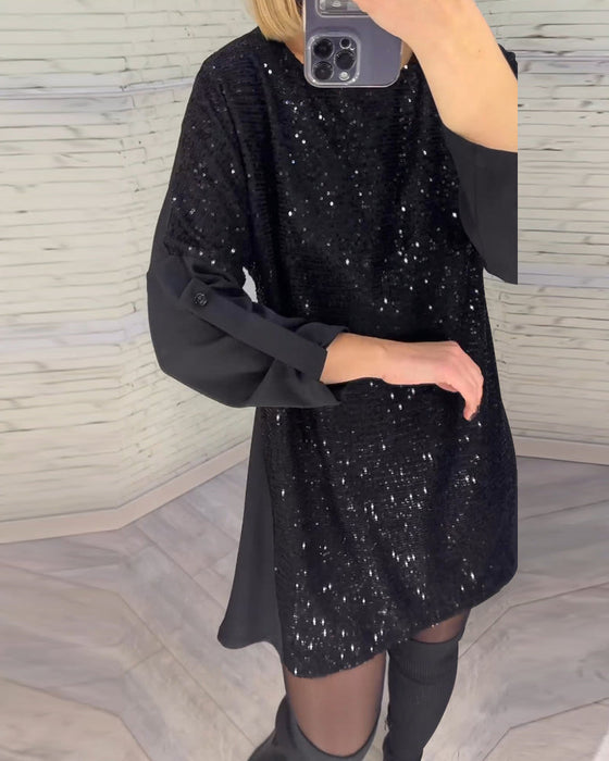 Sequin ruched sleeve dress