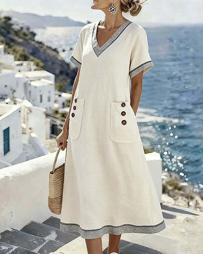 V-Neck Linen Dress
