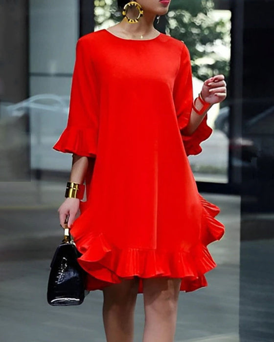 Bell sleeve ruffle dress