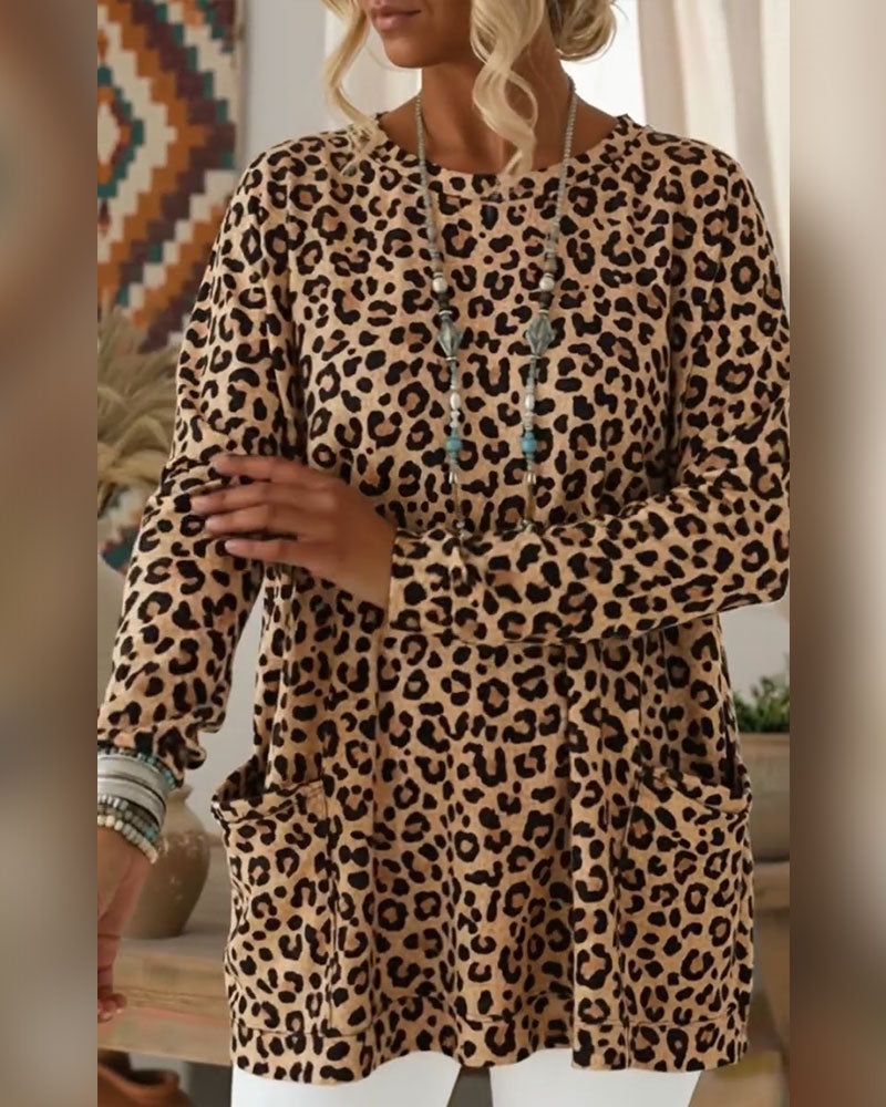 Leopard Print Round-Neck Top