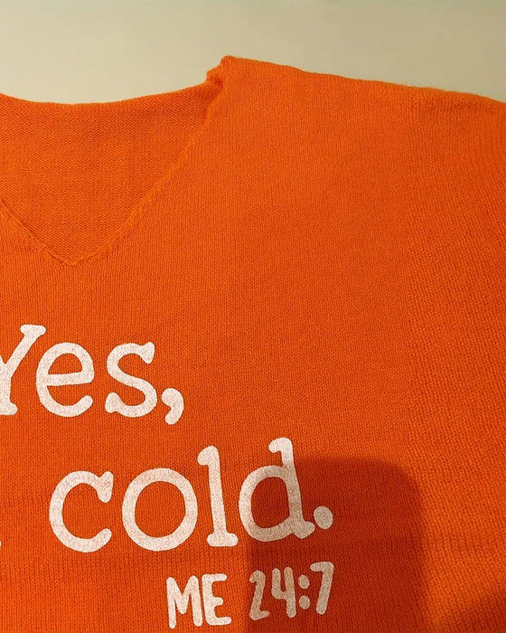 V-Neck Letter Print Loose Casual Sweater