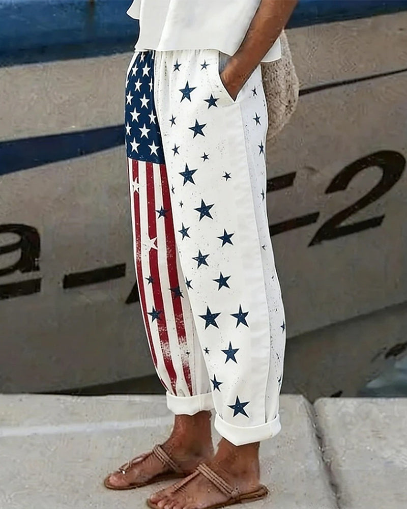 Stars And Stripes Print Casual Pants