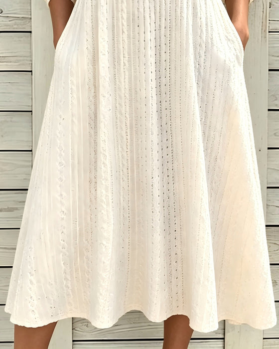 Pile Collar Puff Sleeve Button Dress