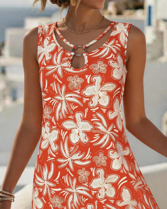 Metal Ring Hollow Out Sleeveless Dress